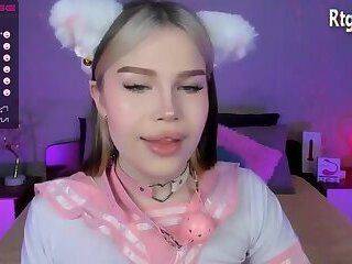 petite russian teen shemale cutie with tattoos spanking on webcam - ashemaletube.com - Russia