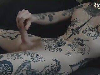 pretty tits trans lady with full tattoos strokes her nice cock on webcam - ashemaletube.com