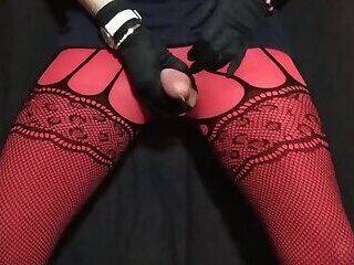 Huge cumshot from my cute sissy dick with gloves - ashemaletube.com